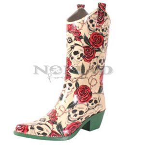 Yippy - Natural Skull Rose - Nomad Skulls and Roses Rubber Rain Boots